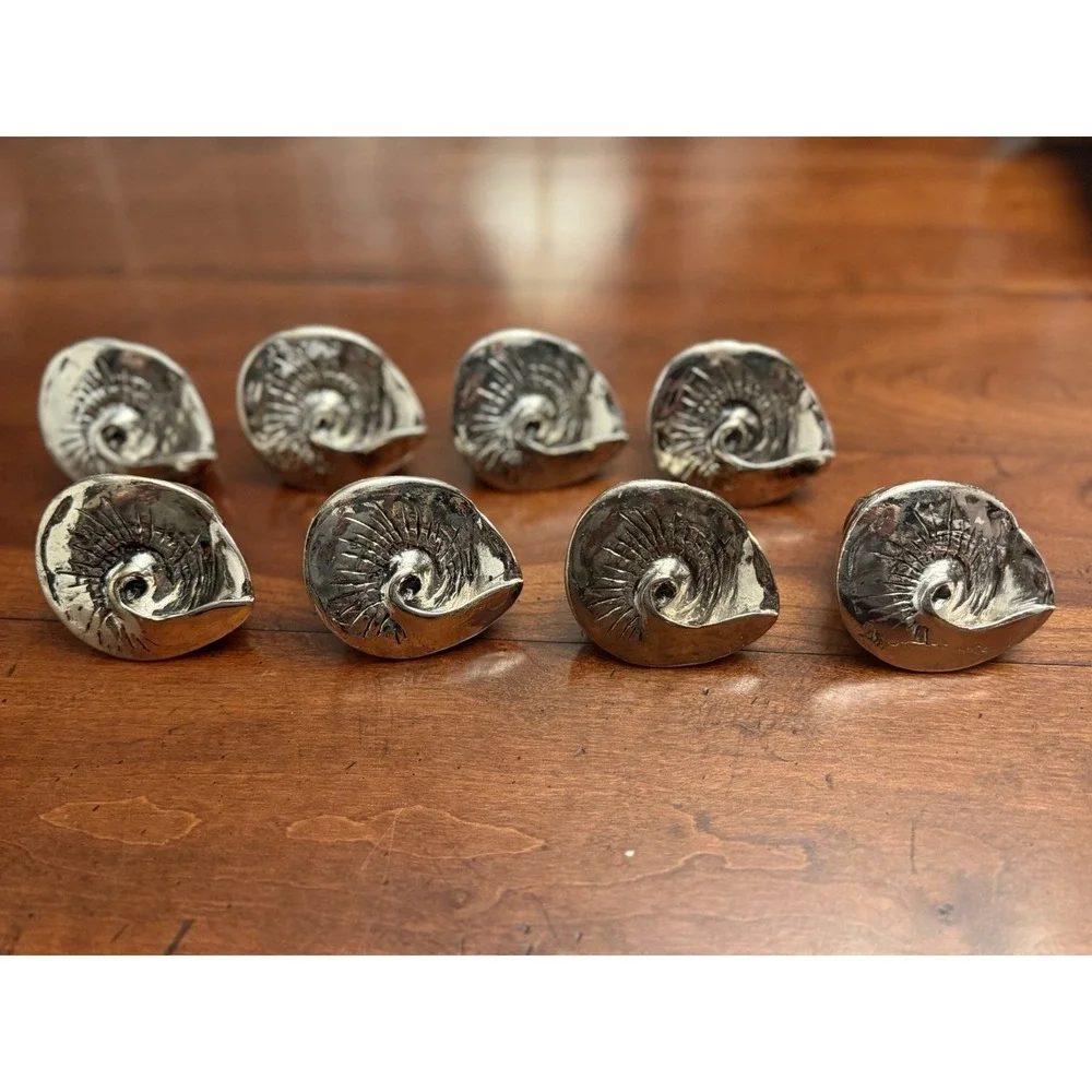 Set of 8 Vintage Silver Plated Seashell Napkin Rings Coastal Nautical Beach 8pc